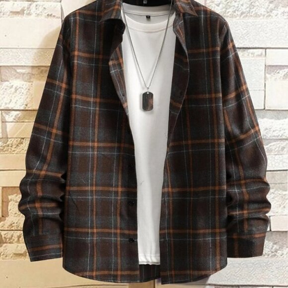 Brown Mens Plaid Shirt - Picture 2 of 7